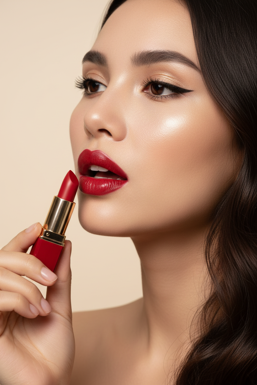 Modèle avec rouge à lèvres